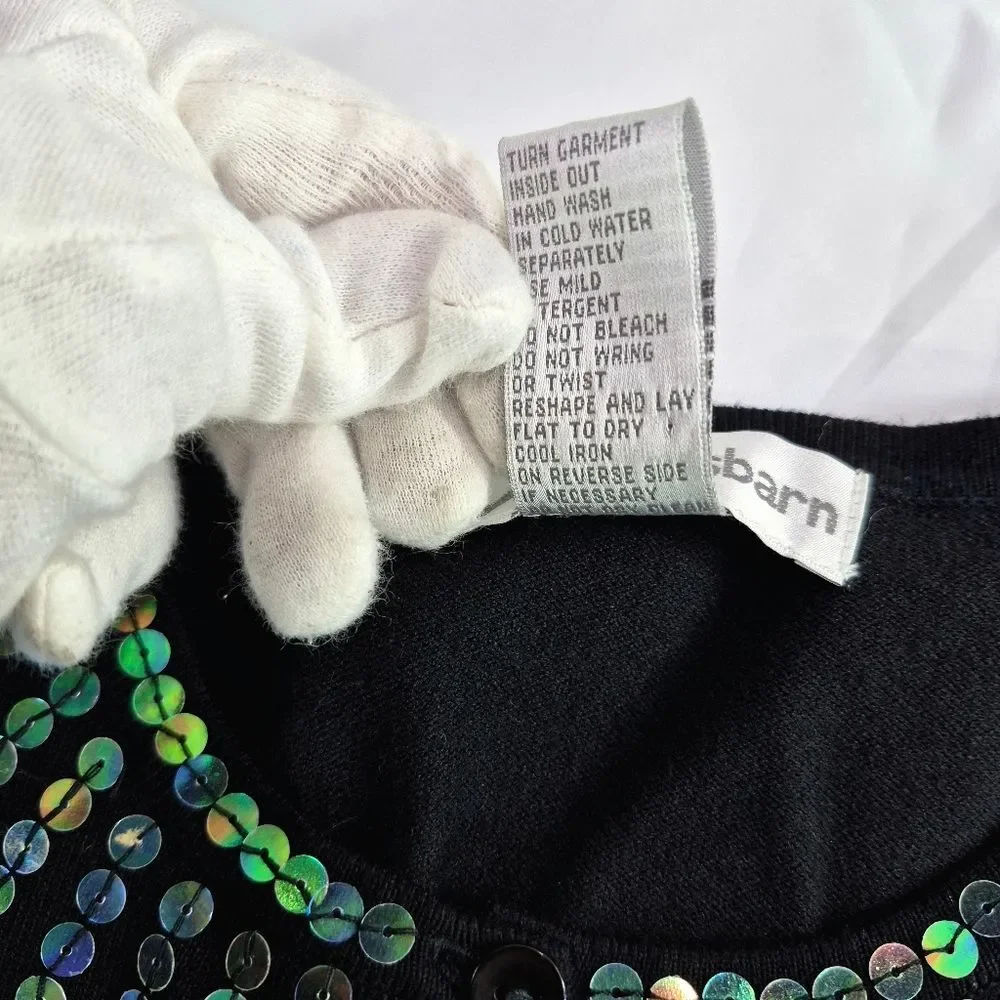 Dress Barn Black Sequin Cardigan Sweater Large Metallic Iridescent Button Up - Picture 12 of 12